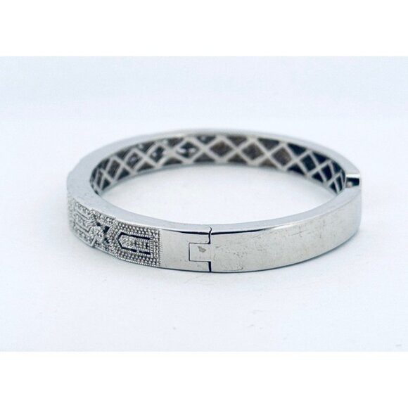 Estate Sterling Silver 925 Designer Diamond Filigree Hinged Cuff Bracelet 6” - Picture 5 of 10